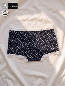 4Pcs Women's Plus Size Cotton Briefs Shorts, High Elasticity Comfortable Soft Underpants For Daily Casual Wear - Multicolor - View 5
