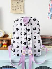 1pc Cute School Style Cat/Dog/Bow Print Nylon Backpack, Lightweight Large Capacity School Day Bag, Adjustable Shoulder Strap Bookbag, Suitable For Girls/Teens/Students/Graduates, Ideal For Daily Use, Outings, Travel, School And Back To School Season. - Multicolor - View 10