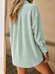 Women's Casual Textured Relaxed Fit Long Sleeve Button-Down Shirt - Mint Green - View 2