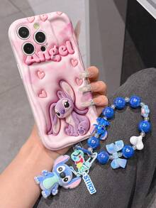 Disney Has Authorized, Phone Case - Chain Set, The Stitch Lilo & Stitch 3D Phone Case Plus A Silicone 3D Stitch Bracelet With Metallic Ring Removable Bracelet, Stitch And Angel Pattern, Compatible With Iphone17/16/15/14/13/12/41/XS/XR/X Plus Pro Max, A Stylish Cartoon Phone Case, The Perfect Gift Choice, Phone Protection, Durable Phone Cover, Great Gift For Friends And Family. - 白色 - 查看 4