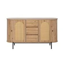 Oval Sideboard With Rattan, Sliding Doors, Drawers, Adjustable Shelves, Wood Effect, Metal Legs, - Natural - 查看 1