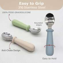 Children's 316 Stainless Steel Spoon, Baby Self-Feeding Learning Spoon Tableware, Silicone Handle Easy To Grip And Easy To Clean - Multicolor - View 2