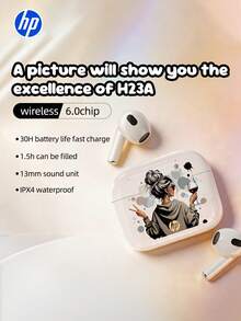 HP - 无线半入耳式蓝牙6.0耳机，支持Type-C充电，具备降噪功能，小巧便携，佩戴舒适，适合运动和锻炼，兼容智能手机/平板电脑/笔记本电脑，卡通印花设计 - 查看 2