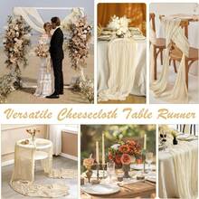 1pc/6pcs 35*71/118/157 Inch Beige Cheesecloth Table Runner And Napkins, Wavy Edge Transparent Country Style Table Runner. Suitable For Wedding Decor Arch, Garden Arch, Bridal Shower, Wedding, Holiday, Valentine's Day, Vacation, Birthday Party - Beige - View 6
