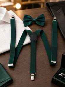 1pc Men's Brown Solid Color 3-Clip Adjustable Elastic Suspenders, Daily Suit Pants Accessory, Can Be Given As Holiday Gift - Brown - View 6
