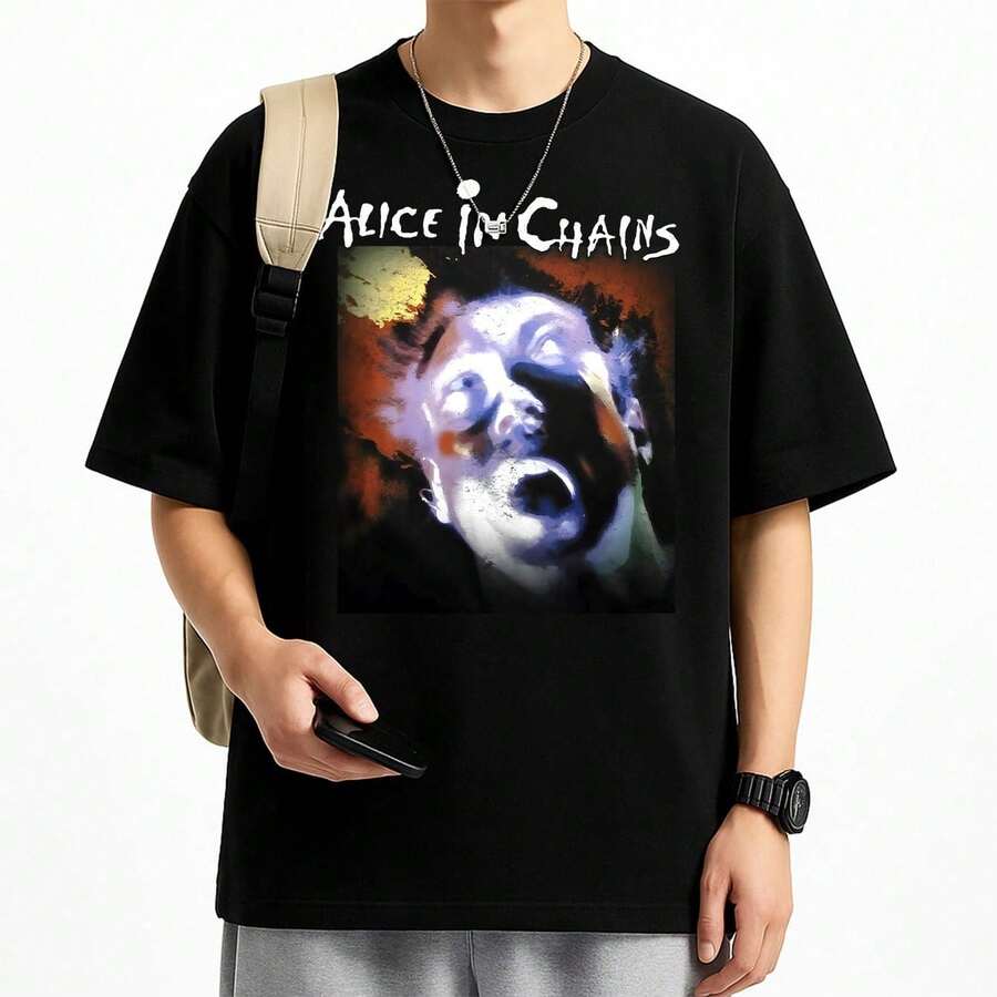 Camiseta de Hombre, Banda de Rock Alice In Chains, 100% Algodón, Música Internacional, Grunge, Unisex, Envío Inmediato, Varios Colores, Camiseta Verde - Negro - Ver 1