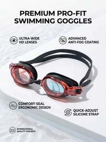 1pc Swimming Goggle Set Waterproof And Anti-Fog Swimming Goggles With Earplugs, Adjustable Wide Shoulder Straps, UV Protection Clear Vision Swimming Goggles, Suitable For Swimming Pools And Open Water - Burnt Orange - View 7