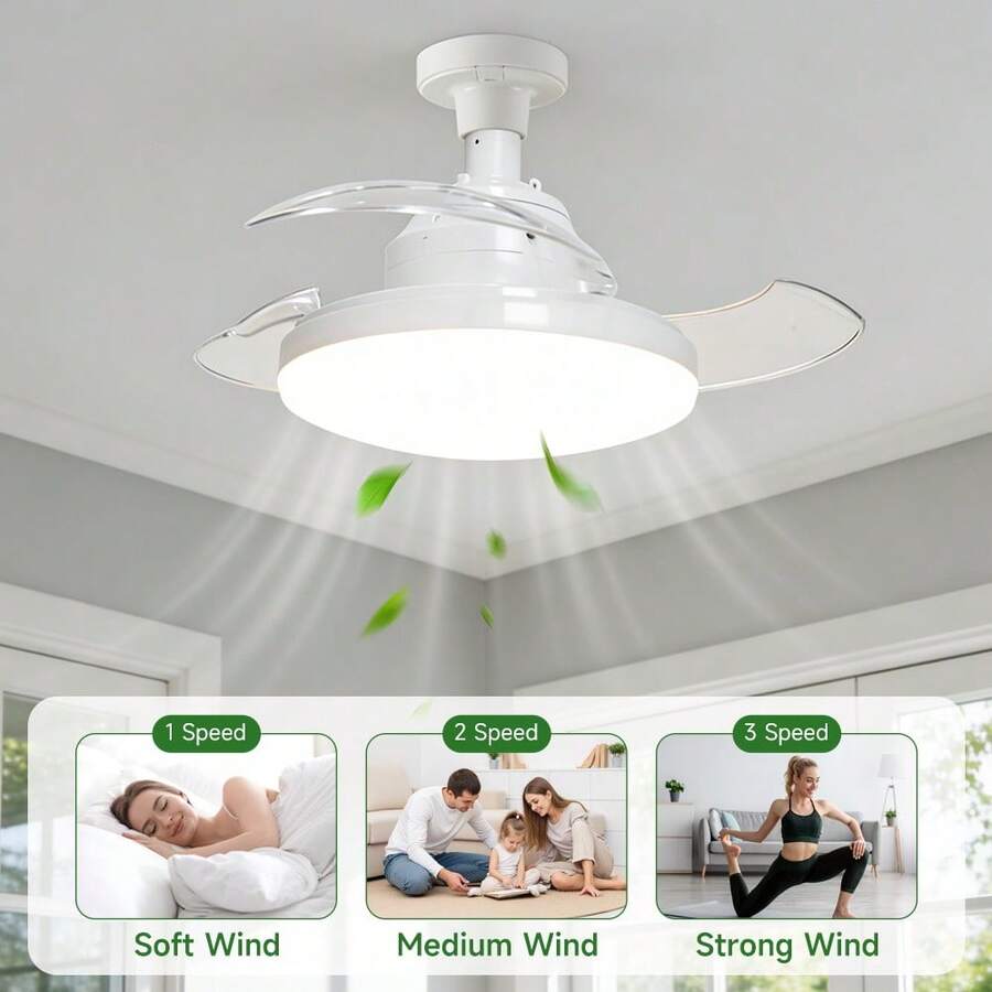 30W Remote Control LED Ceiling Fan Light, AC85-265V Dimmable Adjustable Speed Quiet Ceiling Fan Lamp For Bedroom, Living Room, Dining Room, Home Lighting