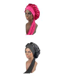 2 Pieces Of Wide-Brimmed Sleep Caps, Lace Ribbons, Elastic Round Caps, Beauty And Hair Care Promotional Caps, Solid Color Polyester Fiber, No - A - View 10