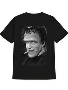 Camiseta Casual de Cuello Redondo para Hombre, Estampado de Personaje de Cabello Oscuro, Regalo para Hombres - Negro - Ver 3