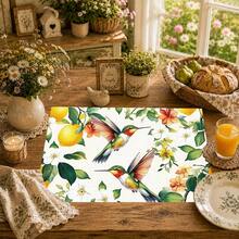 1pc/4pcs/6pcs, Home Decor, Floral & Bird Pattern Printed Linen Placemats, All-Season Use, Suitable For Dining Table, Washable Placemats, Coasters, Kitchen Placemats, Home Goods, Kitchen Supplies, Table Decor - Multicolor - View 8