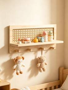 1pc Wall-Mounted Storage Shelf, Rectangular Wooden Shelf With Woven Floral Decoration, Suitable For Children's Room Newborn Essentials Room Essentials - Multicolor - View 6