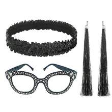 3pcs Disco 70s/80s Shiny Party Costume Accessories Set, Sequin Headband + Decorative Rhinestone Glasses (No Lenses) + Tassel Pendant Ear Clips, Suitable For Cosplay, Halloween Party Accessories, Daily Gathering Supplies, 70s/80s Disco Party - Multicolor - View 13