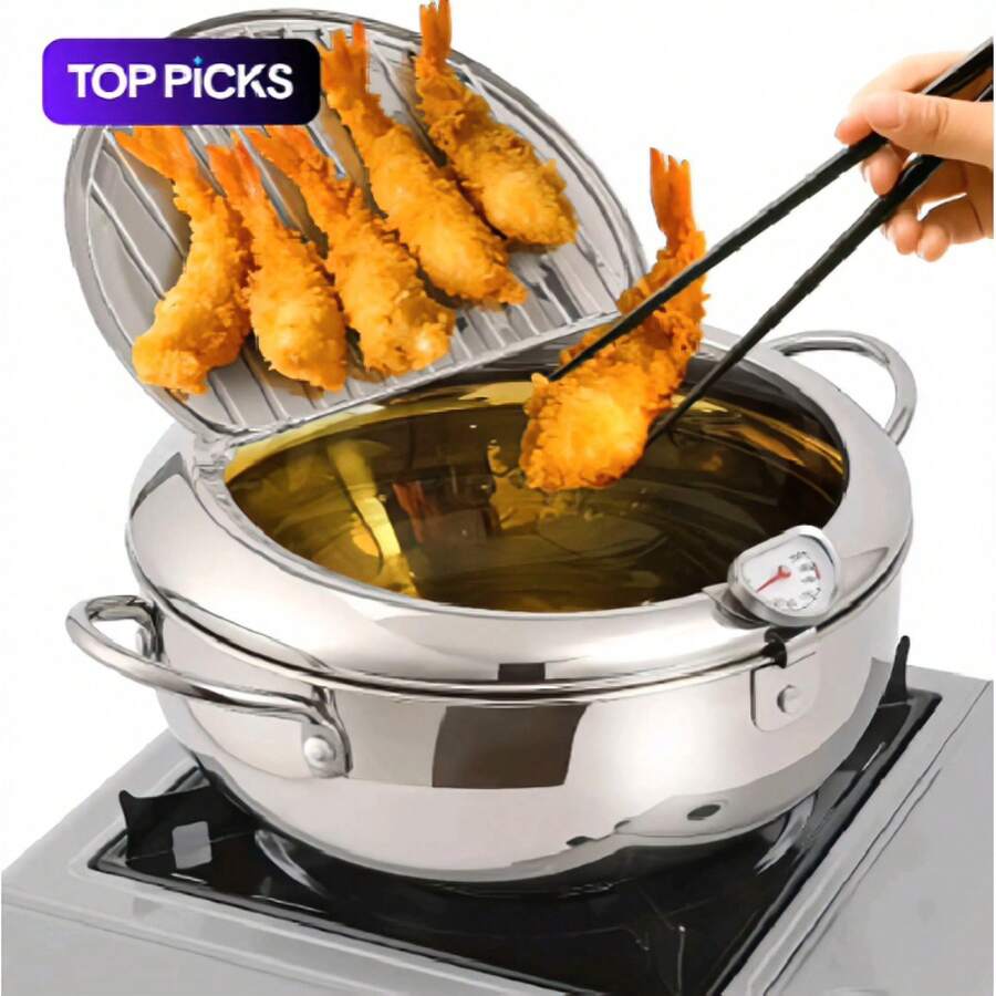 Friteuse en acier inoxydable avec couvercle – Friteuse antiadhésive avec grille de filtration d'huile pour poulet frit - défaut - Voir 1