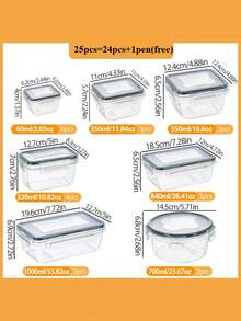 24-Piece Stackable Sealed Food Storage Containers, Transparent Plastic Refrigerator Storage Box, Multi-Sized Set, With Lids, Suitable For Fruits, Grains And Meal Preparation - View 2
