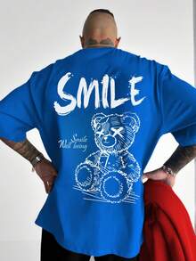 Camiseta de Manga Corta para Hombre Zrgoth, Casual, Versátil, con Estampado Simple - Azul - Ver 1
