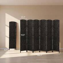 Room Divider, 6 Panel Folding Privacy Screen, 6FT Tall Portable Weave Partition Wall Divider For Bedroom, Coffee-XY286891 - 830-160V03CF - View 3