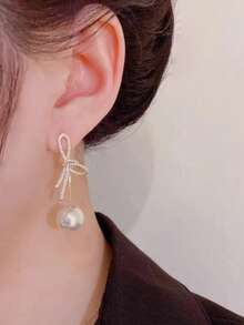 1 Pair Of Bow Faux Pearl Earrings With A Fashionable And High-End Feel Suitable For Women's Daily Commuting ﻿ - Gold - View 4