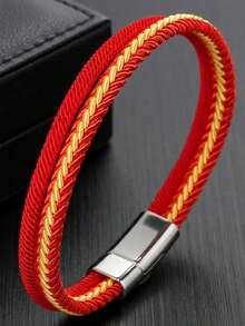 1pc Double Layer Colorful Woven Nylon Rope Bracelet, Magnetic Buckle Woven Rope Wristband, Multiple Colors Available, Handmade, Durable, Suitable For Men And Women, Suitable For Daily Casual And Outdoor Activities - Colorful Double-layer Bracelet - View 13