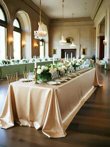 1pc Rectangular Tablecloth, Non-Fading Satin Tablecloth, Suitable For High-End Hotel Banquets, Wedding Banquets, Restaurant Party Decorations - Champagne - View 4