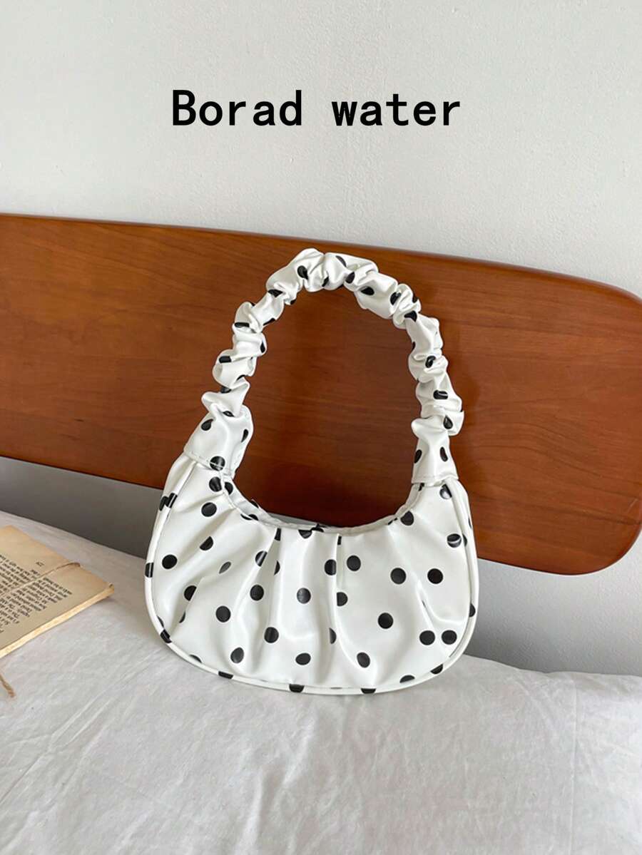 Mini Small Bag Polka Dot Pattern Contrast Color Women's Pleated Handbag Solid Color Cloud Crescent Bag - White - View 1