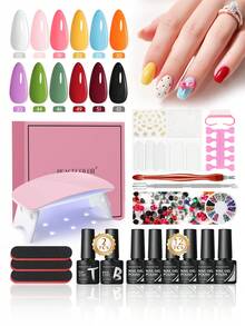 PEACECOLOR Pastel Macaron Gel Nail Polish Kit With UV Lamp Base Top Coat, UV LED Soak‑Off Summer Candy Color Nail Gel For Beginner Home Salon DIY Manicure - Multicolor - View 12