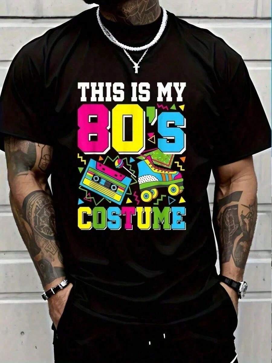 80s Retro Vintage T-Shirt In Soft Polyester And Cotton, Skin-Friendly, Slim Fit, Casual, Durable, And Simple. Summer Tops. - 黑色 - 查看 1