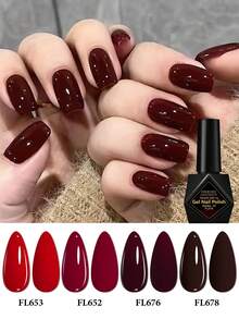 FOUR LILY Conjunto de 4 Vernizes de Gel para Unhas 10 ml Vermelho Vinho e Castanho, Soak Off UV LED Semiperpermanente, Borgonha Escuro, Brilho Elevado, Longa Duração, Art Nails, Manicure para Casamento, Festa, Salão, DIY em Casa, Presente para Amantes de Nail Art, Mulheres - Multicolorido - Ver 2