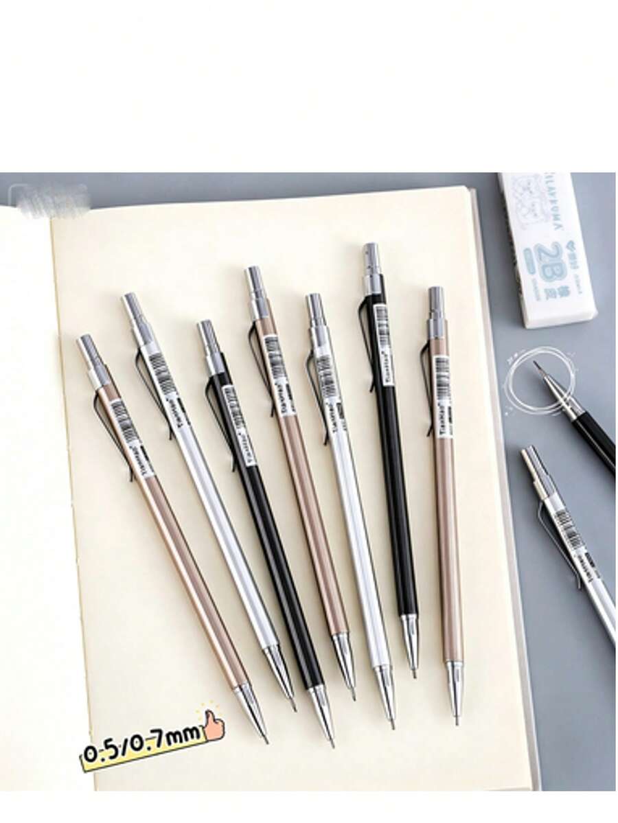 1支極簡自動鉛筆 0.5mm 點擊式鉛筆 學生文具 0.7mm 低重心自動鉛筆禮品，舒適握感（隨機顏色）