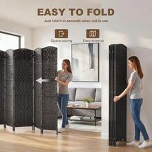 Room Divider, 6 Panel Folding Privacy Screen, 6FT Tall Portable Weave Partition Wall Divider For Bedroom, Coffee-XY286891 - 830-160V03CF - View 4