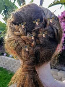 2pcs/6pcs Cute Elegant Bee Hair Clip Set, Includes Water Drop Bee Bangs Clip, Suitable For Formal Occasions, Weddings And Daily Wear - Pink - View 10