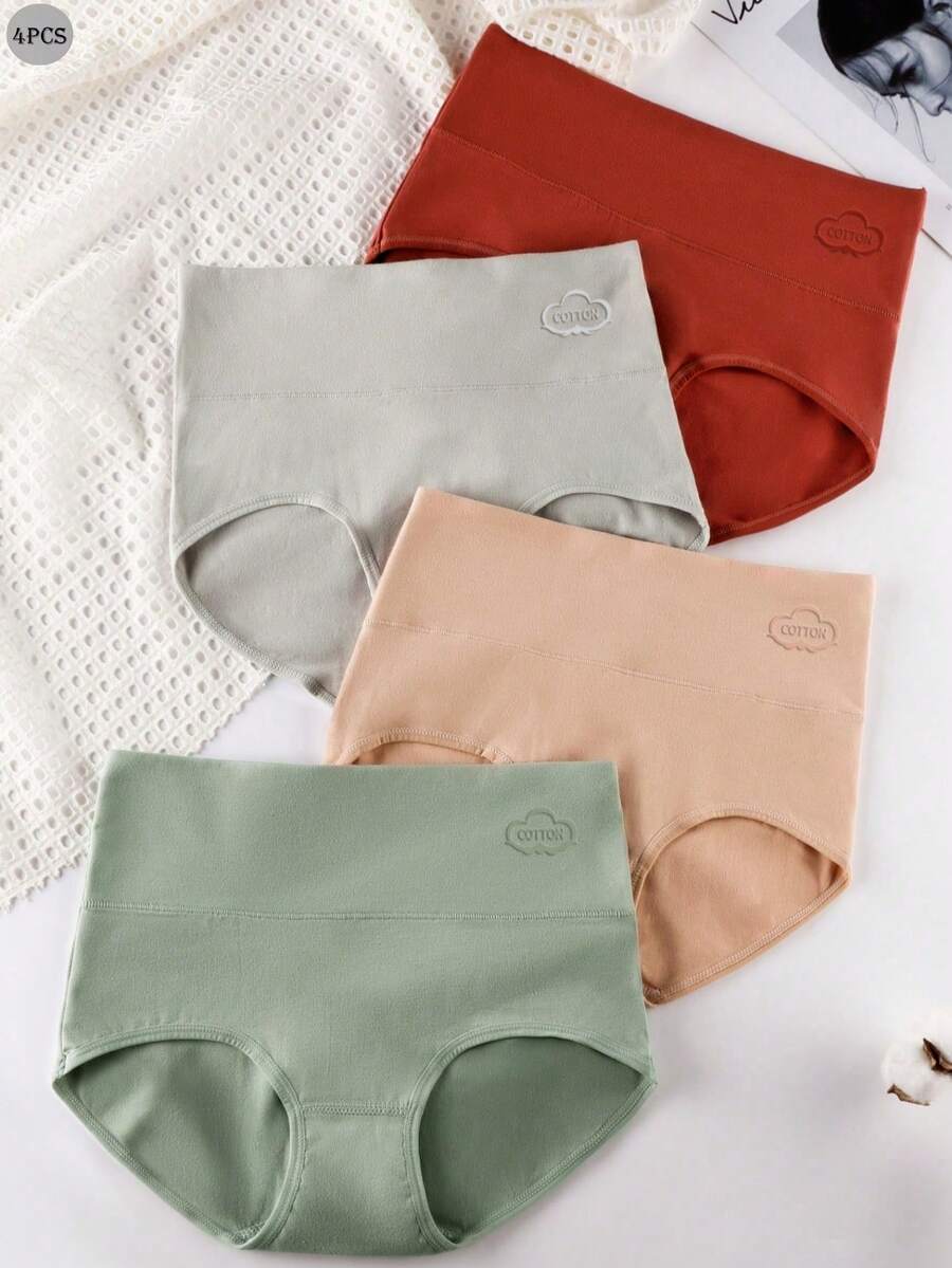 4 piezas de bragas de algodón para mujeres, calzones triangulares moldeadores de cintura alta, transpirables - Multicolor 2 - Ver 1