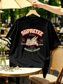 Schwarzes Herren-T-Shirt Im Vintage-Stil Mit Grafikprint, 100 % Baumwolle, Rundhalsausschnitt, Bequeme Passform, L?Ssiges Design - 黑色 - 查看 2