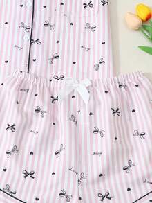 Women's Heart & Bow Print Short Sleeve & Shorts Pajama Set - Pink - View 6