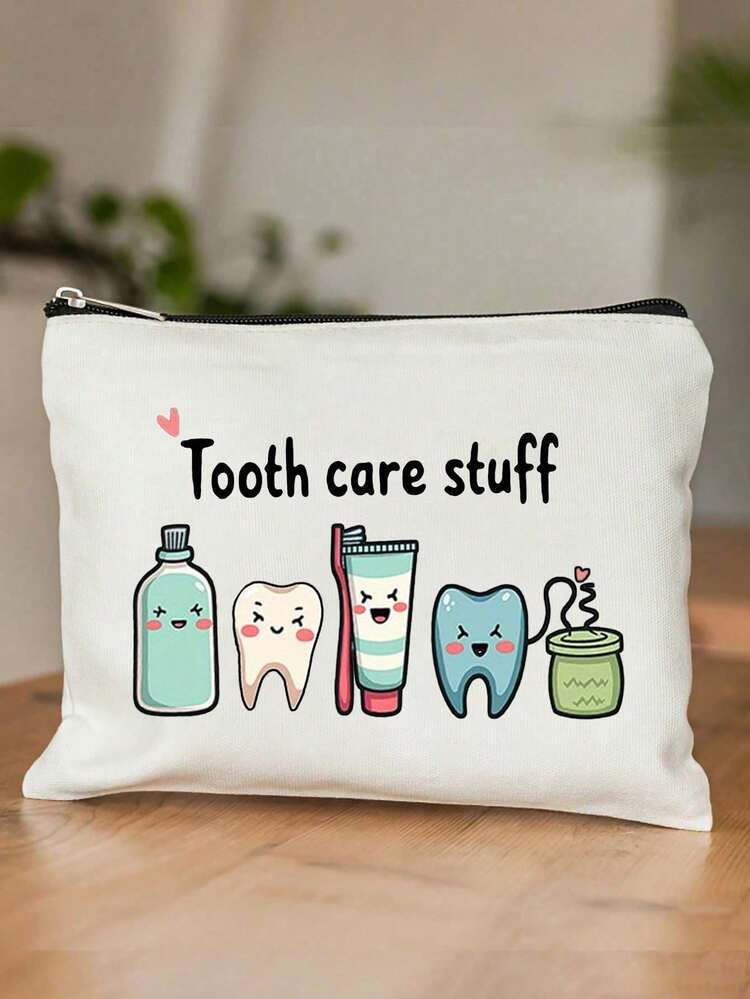 Fun Tooth Care Travel Storage Bag - "Tooth Care Supplies" Canvas Bag, Suitable For Storing Toothbrushes, Toothpaste, Etc. - Fun Educational Design - Unisex, Adult Office Gift - Multicolor - View 9