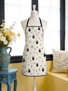 1pc Cream Base Black Hand-Drawn Random Sized Dog Paw Print Mountain Pine Tree Cloud Print Apron Outdoor Nature Style Halter Neck Sleeveless Black Trim Design Unisex Home Anti-Stain Protective Apron Suitable For Kitchen Cooking Baking Grilling Housework Cleaning And More - Multicolor 1 - View 6