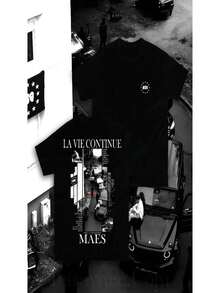 2025Summer Rapper Maes La Vie Continue Album Men T Vintage Hip-Hop Style Short-Sleeve Loose Casual Shirt - 黑色 - 查看 1