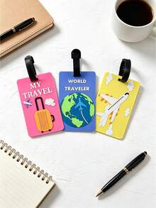 3PCS/1PC Cute 3D Letter Airplane Luggage Tag, Earth Pattern PVC Soft Rubber Luggage Tag, Back Can Be Marked With Name To Prevent Loss, Lightweight And Durable, Practical Travel Luggage Tag For Men And Women, Party Birthday Gift - Multicolor - View 7