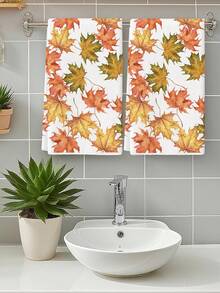 2 Pcs White Pumpkin Floral Maple Leaf Orange Pumpkin Print Dish Towel Farmhouse Autumn Style Microfiber Rectangle Quick Dry Absorbent Kitchen Towel Home Kitchen Thanksgiving Fall - Orange - View 3