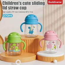 1pc 270ml Cartoon Straw Sippy Cup, Bear Design, Leak-Proof Straw Balance Cup With Handle, Suitable For 6 Months+, Silicone Straw, Clear Scale - Multicolor - View 1