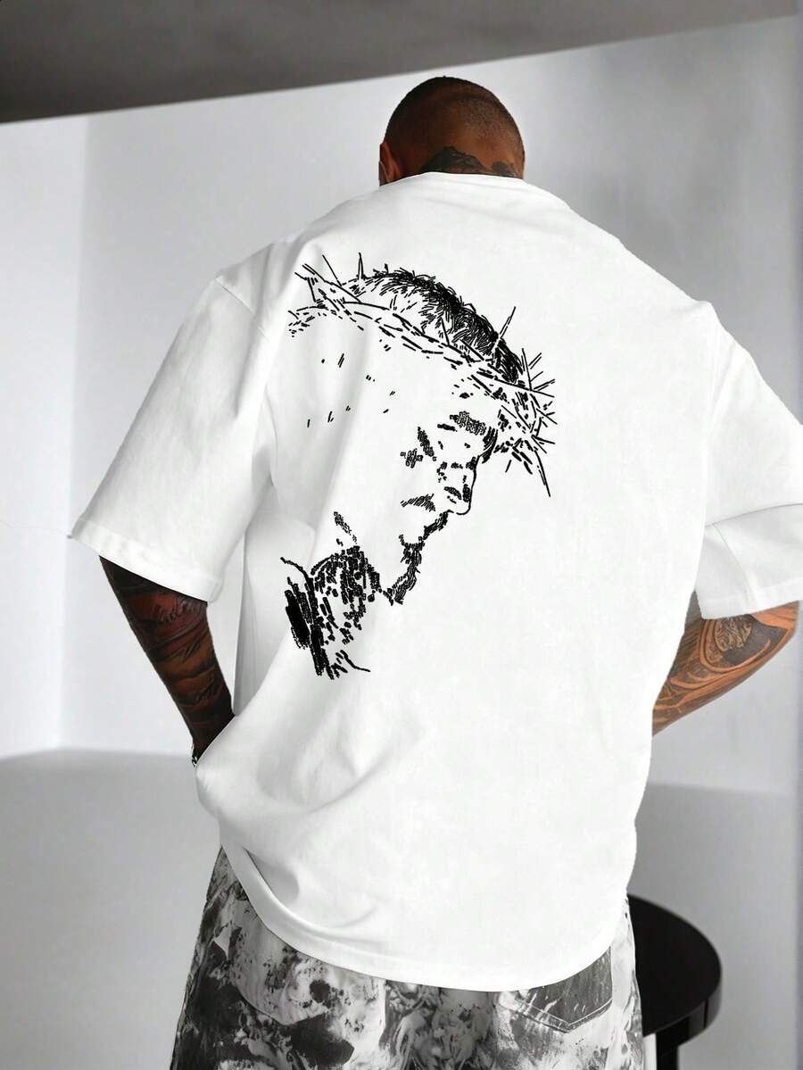 Zrgoth Camiseta de manga corta con estampado gráfico minimalista y oscuro de retrato casual y versátil para hombres de K-GLORY(1 Camiseta only) NZFH - Blanco - Ver 1