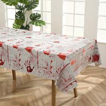 1pc Halloween Tablecloth, 54 X 72 Inches/137 X 183 Cm Disposable Waterproof Plastic Rectangular Table Cover, Bloody Handprints, Haunted House, Skull And Pumpkin Patterns, Indoor/Outdoor Party Dining Decoration, 4 Styles - Tablecloth - View 10