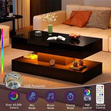 39/47inch Large High Glossy LED Coffee Table With 2 Storage Drawers,Black Modern Coffee Tables For Living Room,Living Room Tables W/ USB Powered LED Lights - Solid Black - View 4