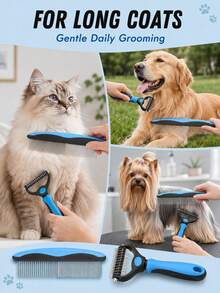 Pet Grooming Comb, Stainless Steel Undercoat Rake And Detangling Comb, Suitable For Cats And Dogs, Ergonomic Deshedding Tool, Removes Loose Hair, Mats And Knots, Summer Hair Care Essential - Multicolor - View 5