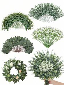 Ramas de hojas de eucalipto artificiales, follaje artificial, flores artificiales, adecuadas para ramos de boda, accesorios de coronas, arreglos florales, decoración del hogar, decoración del dormitorio, adornos del hogar, decoración del jardín - Multicolor - Ver 1