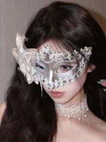 Elegant Half-Face Fox Cat Sexy Lace Floral Masquerade Mask, Carnival Ball Holiday Masquerade Dinner Party Cosplay Prop Accessory - Multicolor - View 7