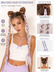 2PCS 24inch Lavender Ombre/ White+Purple BOHO Braiding Hair Extensions With Removable Metal Rings, Y2K Style Braided Ponytail Extension For Women Braid Hair Pieces Pre Braided Hair Accessories Set For Festival Rave Cosplay Or Daily Wear - Mauve Purple - View 3