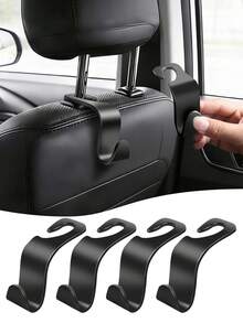 2pcs Car Seat Back Storage Hooks, Headrest Hanging Hooks, Multi-Function Rear Seat Storage Hooks, Front & Rear Seat Hanging Racks, Car Interior Storage Accessories, Suitable For Car Accessories, Car Decoration & Organization Hooks, Women Car Accessories - Black - View 2