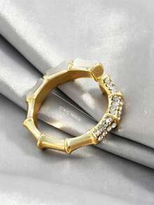 1 pieza Anillo exquisito con forma de bambú, regalo ideal para la novia - Amarillo Oro - Ver 4