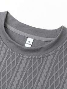 Men's Jacquard Textured Casual Crew Neck American Retro Short Sleeve T-Shirt - Grey - View 4